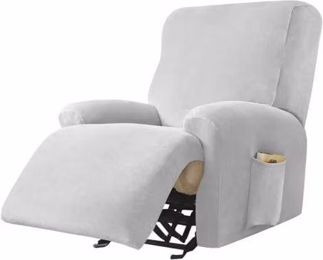 Funda de terciopelo suave para sillón reclinable de 1 plaza XISRENS, juego de 4 piezas antideslizante con bolsillo lateral, lavable, gris claro