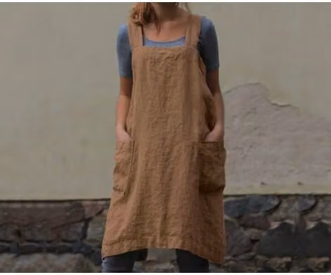 Delantal de algodón y lino para mujer con bolsillos de XISRENS en color marrón, talla XX-Large