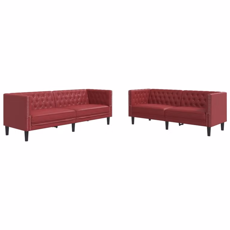 Juego de sofás Chesterfield de 2 piezas vidaXL en cuero sintético color rojo