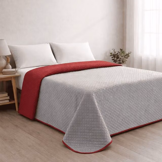 Colcha reversible acolchada Donegal Collections bicolor gris y rojo para cama de 135 cm