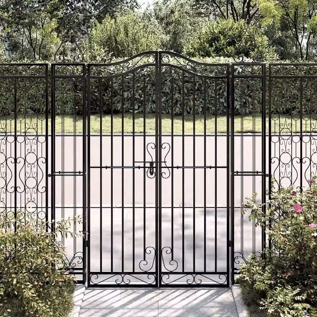 Puerta de jardín de hierro forjado vidaxl color negro An/Al: 121 x 150 cm