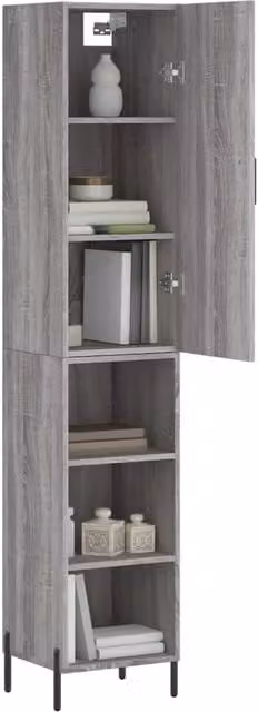 Aparador alto moderno SYFAX en madera y metal color gris mate An/P/Al: 34,5 x 34 x 180 cm