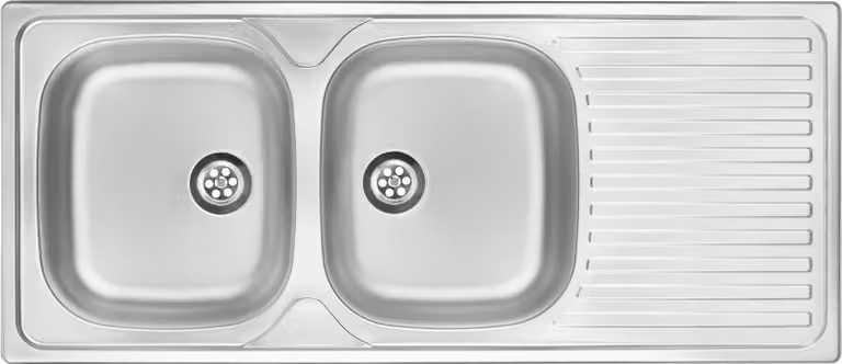 Fregadero de acero inoxidable de dos cubetas con escurridor DEANTE en color plata