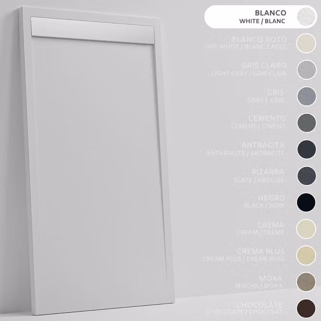 Plato de ducha rectangular Soulhome de resina y gel coat en color blanco, antideslizante y extraplano, An/P: 110 x 70 cm, Altura: 3 cm, con rejilla de acero inoxidable