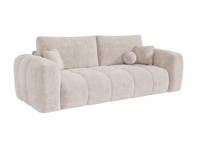 Sofá cama de 3 plazas italiano BRIVANO en chenilla beige con colchón viscoelástico de 140x190 cm