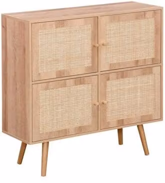 Cómoda infantil Sweeek de estilo escandinavo con efecto madera y detalles de ratán en color natural, beige y marrón, An/P/Al: 80 x 30 x 80 cm