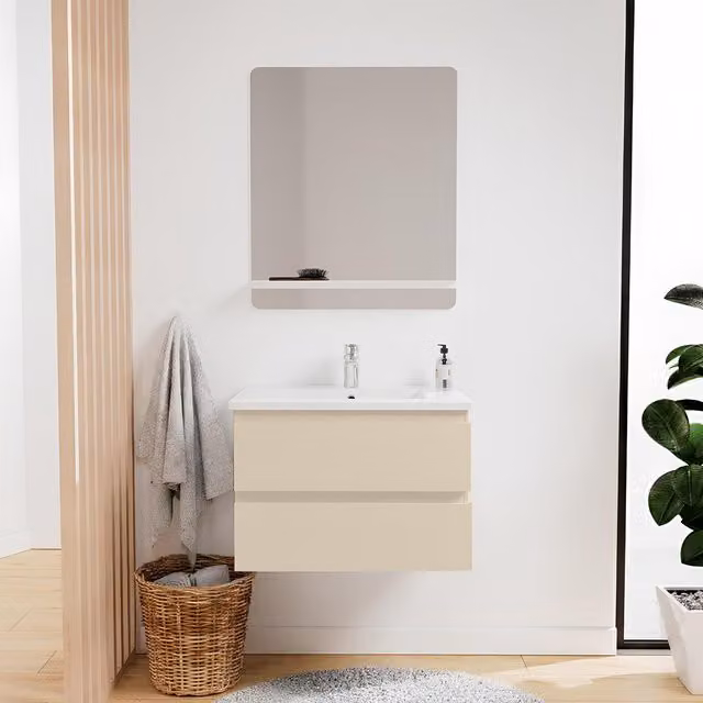 Mueble de baño moderno MOB IN Sorrento blanco con lavabo y espejo, suspendido, An: 60 cm, P: 46 cm