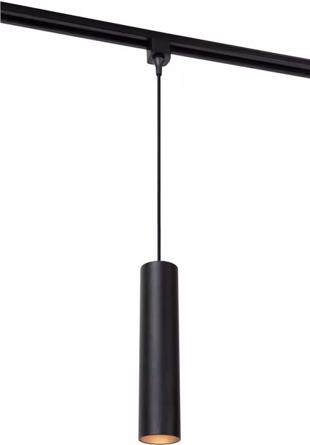 Lámpara colgante Lucide Track Floris para sistema de carril monofásico, color negro, con adaptador de aluminio y regulable en altura