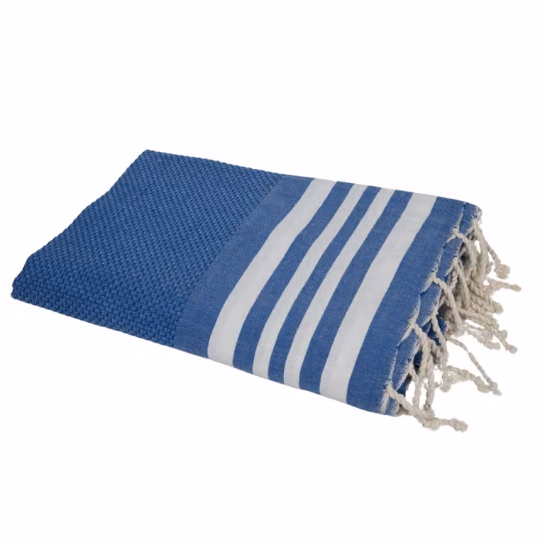 Fouta de algodón Febronie con diseño de panel de abeja y rayas en azul griego, An/P: 100 x 200 cm