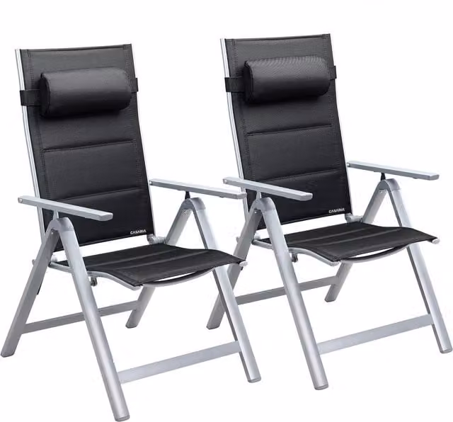 Set de 2 sillas de jardín NORTHIX con respaldo alto ajustable, estructura de aluminio plateado y tejido textilene resistente a los rayos UV en color gris y plata