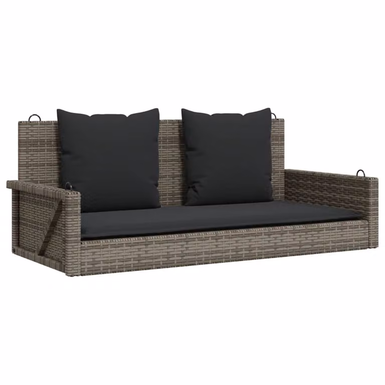 vidaXL Banco columpio de ratán sintético con cojines gris An/P/Al: 119 x 56 x 48 cm