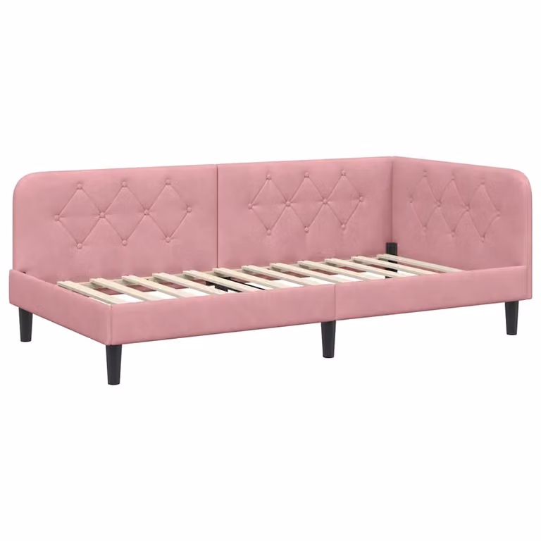 Estructura de cama de esquina vidaXL tapizada en terciopelo rosa de 90 x 190 cm