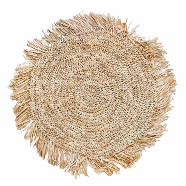 Mantel individual de rafia El Fringe en color marrón y beige, forma redonda, An/P/Al: 45 x 45 x 1 cm
