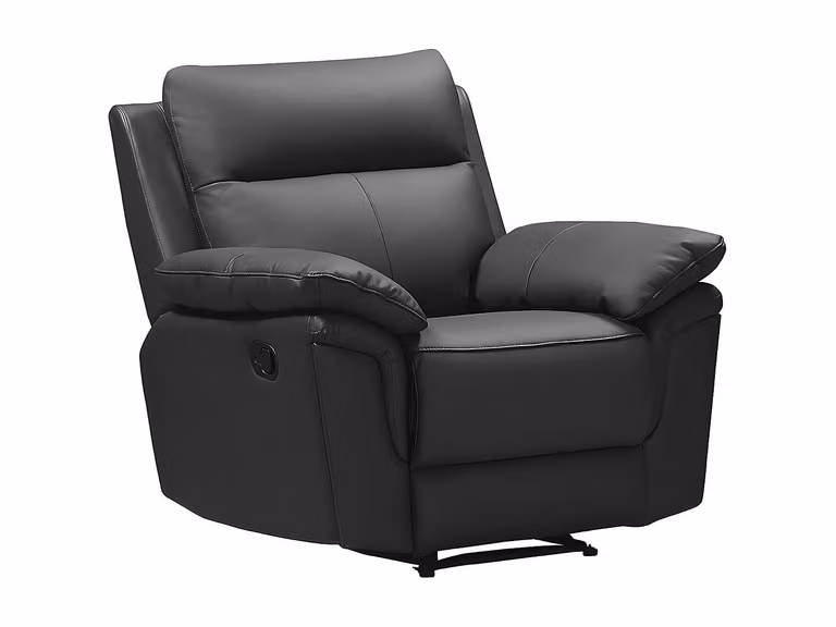 Sillón relax de piel de búfalo PAKITA en color negro con estructura de madera sólida y reposabrazos