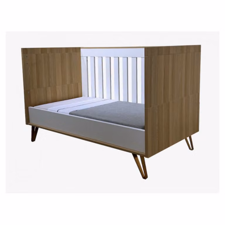 Cuna evolutiva ikid en color roble con diseño escandinavo, convertible a 3 alturas y somier incluido, An/P/Al: 140 x 70 x 51 cm