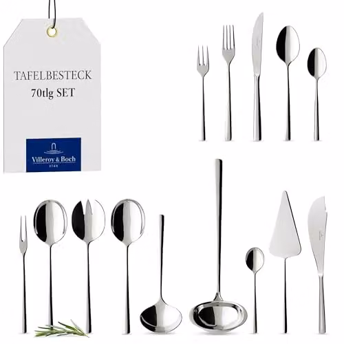 Juego de cubertería Villeroy & Boch Piemont de 70 piezas en acero inoxidable color plata para 12 personas
