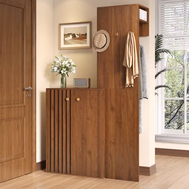Conjunto de muebles de recibidor SOLKVUNZA con zapatero y estante de pared, estilo moderno, color marrón, An/P/Al: 115 x 38,5 x 191,5 cm