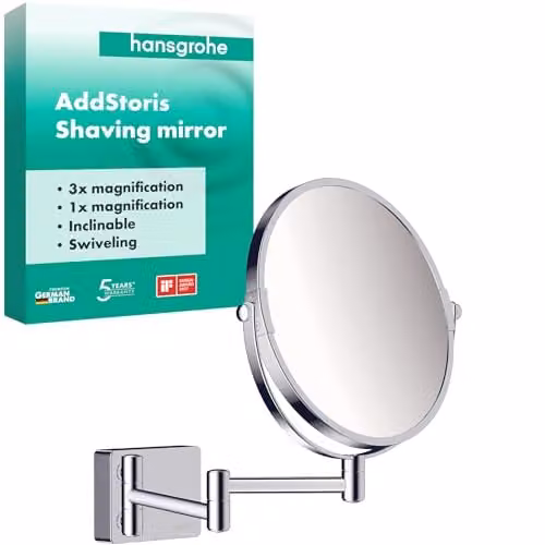 Espejo de aumento Hansgrohe AddStoris redondo de pared en color plata