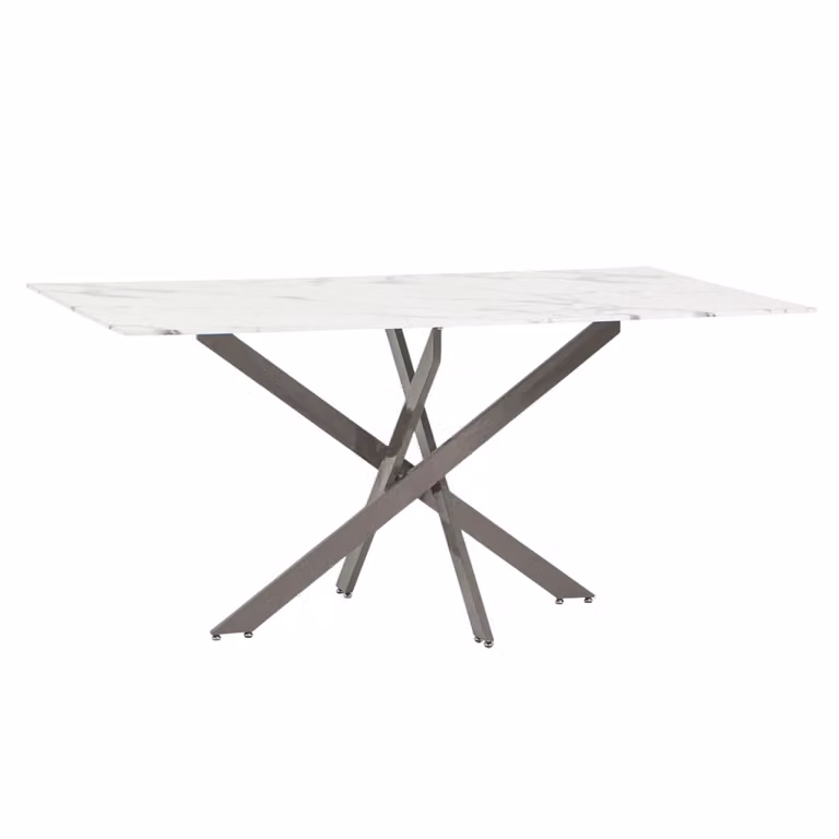 Mesa de comedor moderna Siediti Fuori e Dentro con tablero de vidrio blanco y estructura de metal en color oro o plata, forma rectangular