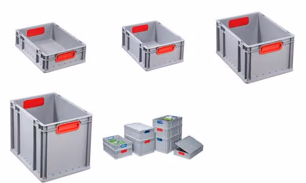 Caja de almacenaje apilable Allit ProfiPlus de plástico en color gris y rojo, An/P/Al: 40,0 x 30,0 x 32,0 cm