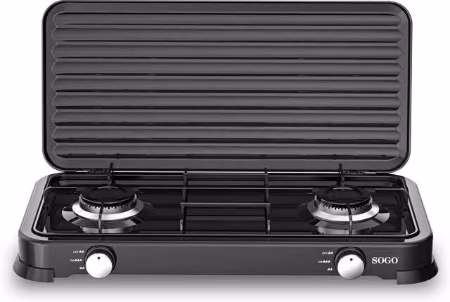 Hornillo de gas Sogo de 2 fuegos de 103 mm en color negro para sobremesa