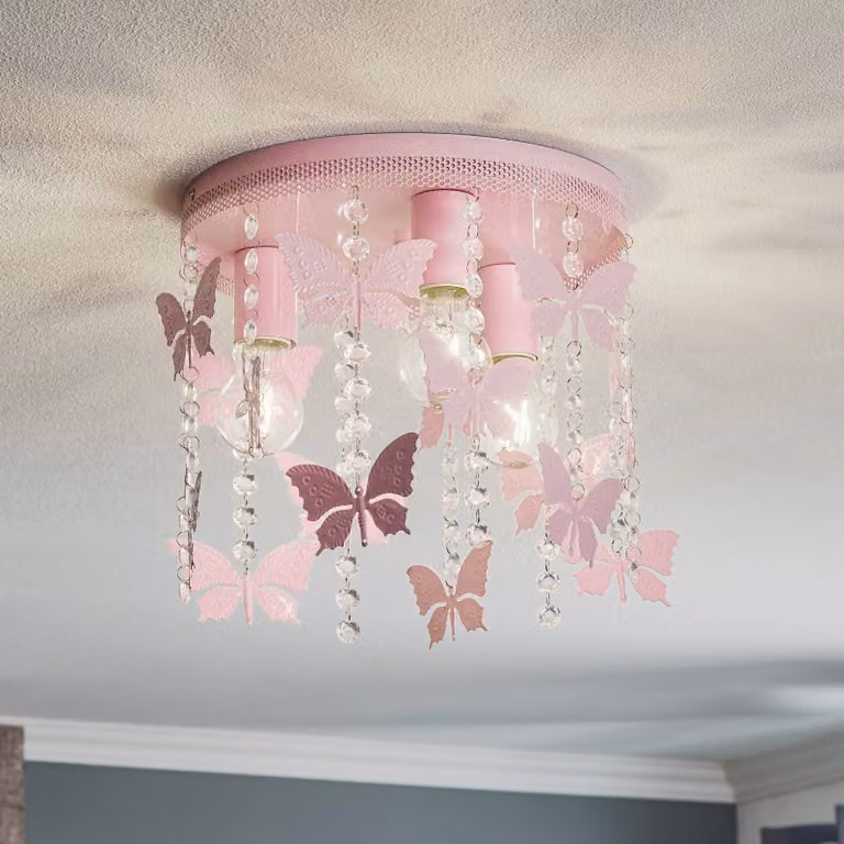 Plafón de techo Angelica de Eko-Light, atenuable, color rosa, ideal para cuarto de niños