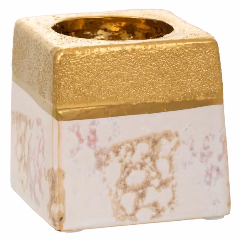 Portavelas de cerámica Wanderlust Deco con diseño abstracto para tealight, disponible en colores dorado, blanco o rosa, An/An/Al: 7 x 7 x 7 cm