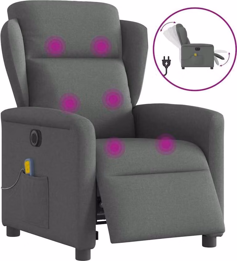 Sillón reclinable de masaje eléctrico Syfax en tela gris oscuro