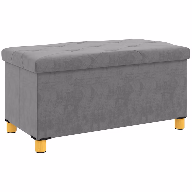 Banco de almacenaje Homcom de terciopelo gris con estructura de madera, An/P/Al: 76 x 38 x 38 cm