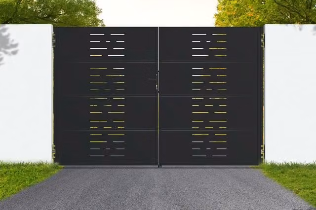 Puerta corredera doble de acero galvanizado Casanoov en color negro mate, An/P/Al: 293 x 200 cm
