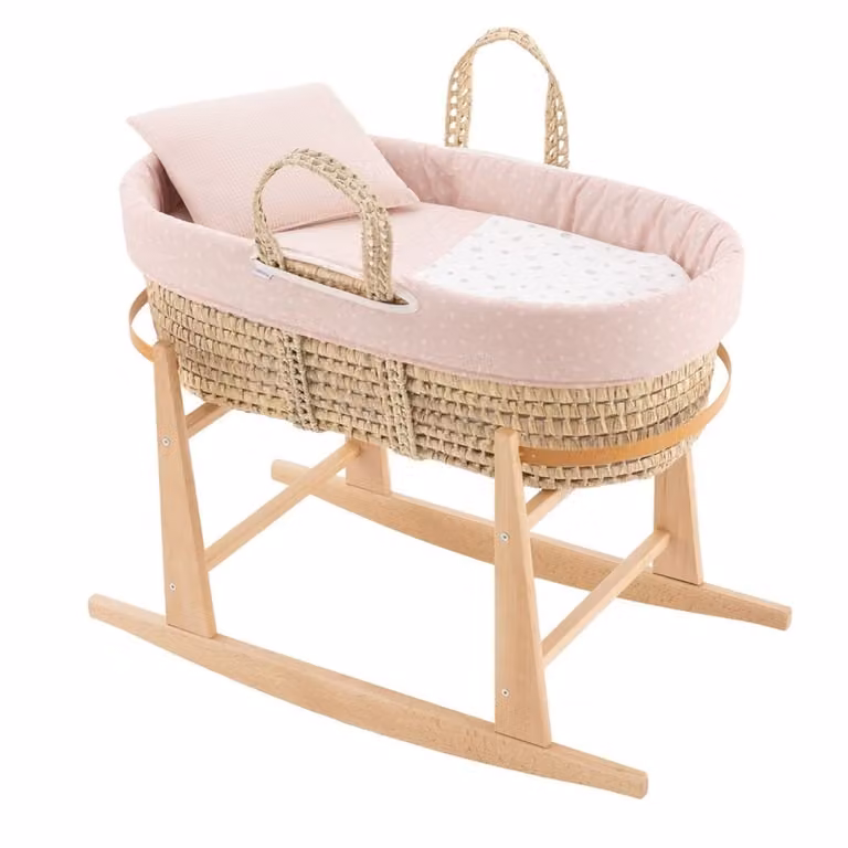 Moisés Cambrass Palma acolchado con patas de madera natural en color rosa An/P/Al: 39 x 80 x 61 cm