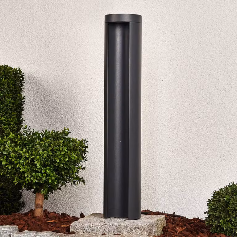 Baliza LED JARON de Lucande para exterior en aluminio gris y blanco con diseño moderno de cilindro