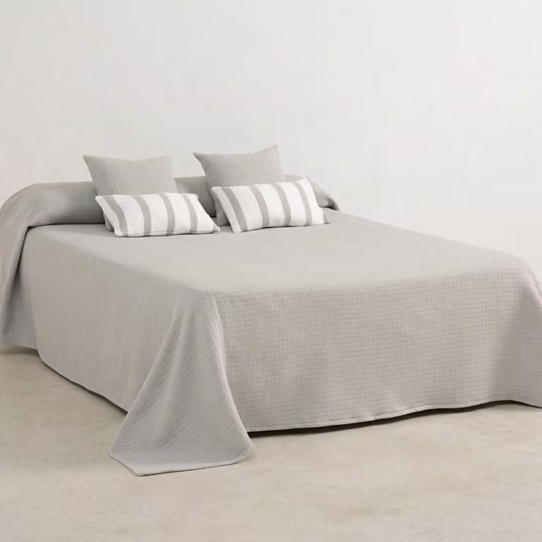 Colcha de algodón GAMUSI con diseño de cuadros jacquard en gris, An/P: 180 x 270 cm