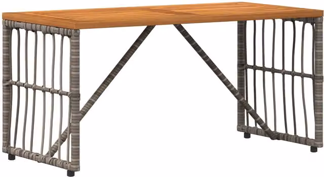 Mesa de exterior rectangular SYFAX de acacia aceitada en color marrón y gris con estructura de metal y ratán An/P/Al: 80 x 40 x 40 cm
