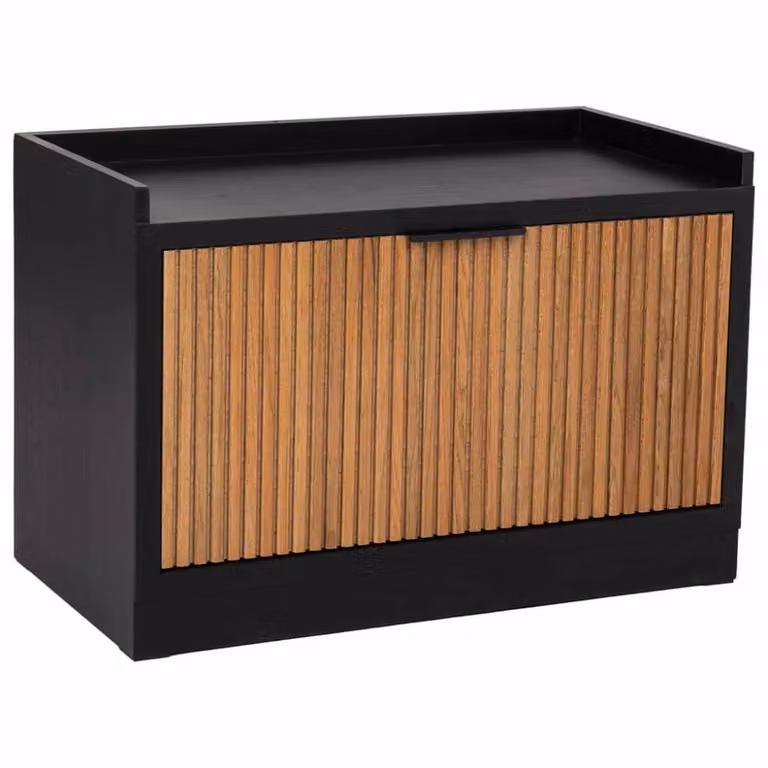 Banqueta zapatero industrial Wanderlust Deco de madera de paulownia y metal negro y marrón An/P/Al: 80 x 38 x 53 cm