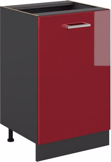 Mueble bajo de cocina Vicco R-Line en rojo de alto brillo y antracita, An/P/Al: 50 x 46 x 81,6 cm