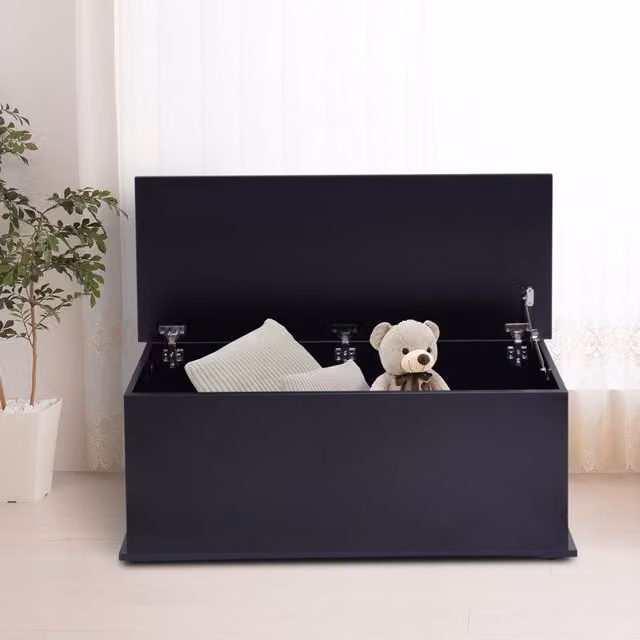 Arcón de almacenamiento y baúl para juguetes HOMCOM de madera con bisagra de cierre, color negro, An/P/Al: 100 x 40 x 40 cm