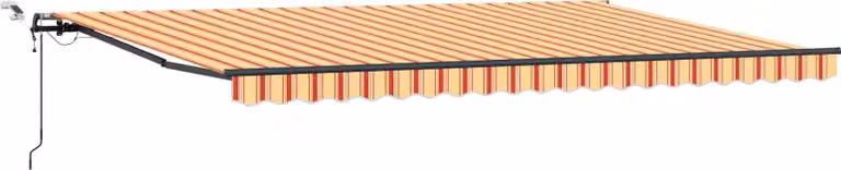 Toldo retráctil Syfax con brazos plegables en amarillo y naranja de poliéster, An: 500 cm, Al: 300 cm