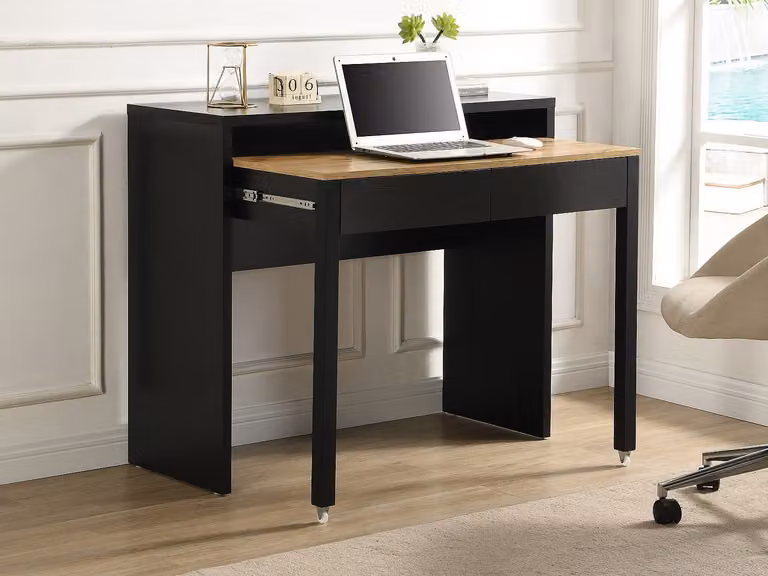 Escritorio consola extensible con 2 cajones LOAVIA en color negro, An/P/Al: 100 x 40 x 75 cm