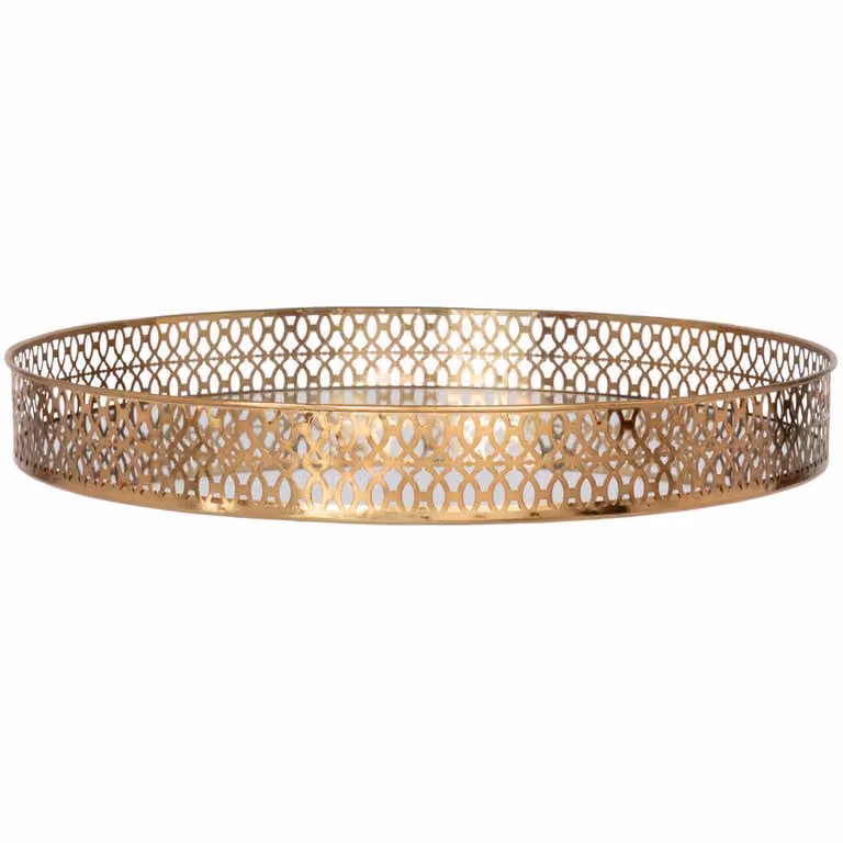 Bandeja redonda con friso de hierro dorado Maisons du Monde, Diámetro: 40 cm