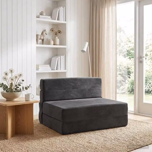 Sofá cama plegable vidaXL de tela gris con espuma, An/P/Al: 70 x 72 x 60 cm