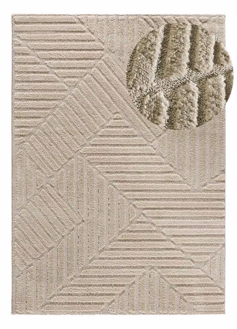 Alfombra de pelo largo Atticgo con diseño geométrico moderno en color beige, An/P: 120 x 170 cm