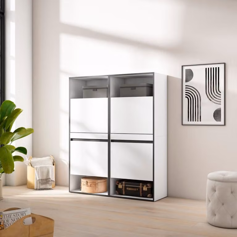 Zapatero moderno Skraut Home en color blanco para dormitorio o pasillo, An/P/Al: 120 x 35 x 145 cm