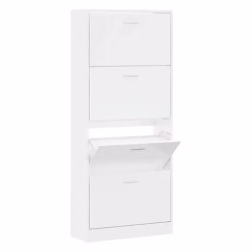 Armario zapatero moderno Helloshop26 de madera en blanco brillante An/P/Al: 63 x 24 x 147 cm