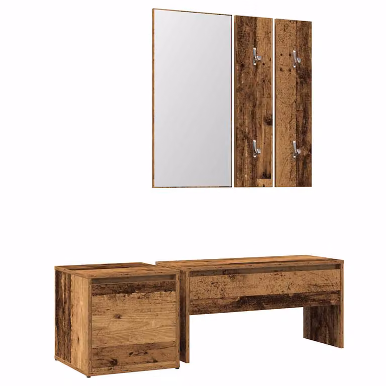 Juego de muebles de recibidor vidaXL de madera en color marrón con banco, zapatero, espejo y estante de pared de estilo rústico