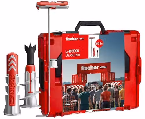 Set de 833 tacos de expansión Fischer DuoPower, DuoTec y DuoBlade en L-Boxx 102, de nylon, colores gris y rojo