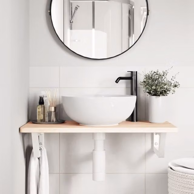 Estante de lavabo de pared SYFAX de madera de roble y metal en color blanco y marrón