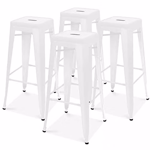 Lote de 4 taburetes de bar Oviala de acero apilable en color blanco mate para jardín