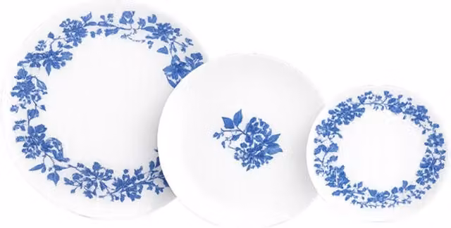 Vajilla de opal Luminarc Garden de 18 piezas para 6 personas, diseño floral bicolor azul, apta para microondas y lavavajillas