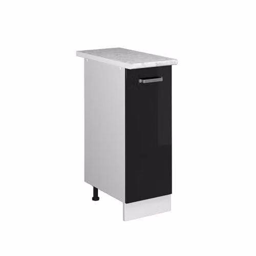 Mueble bajo universal Vicco R-Line en negro brillo con encimera y puertas batientes An/P/Al: 81,6 x 30 x 60 cm